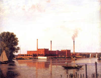 Berlin - Laundry and Dyeing Company Spindler by the River Spree near Köpenick, painting by an unknown artist 1881 by Unbekannt Unbekannt